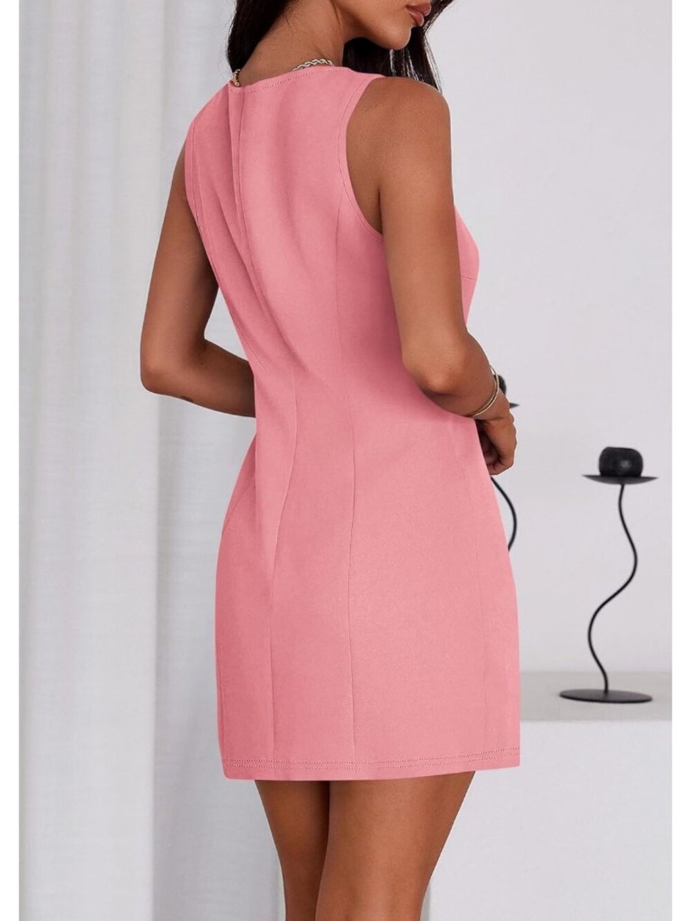 Pretty Garden Women's Peach Pink Sleeveless Button Down Elegant Mini Dress - Picture 2 of 6